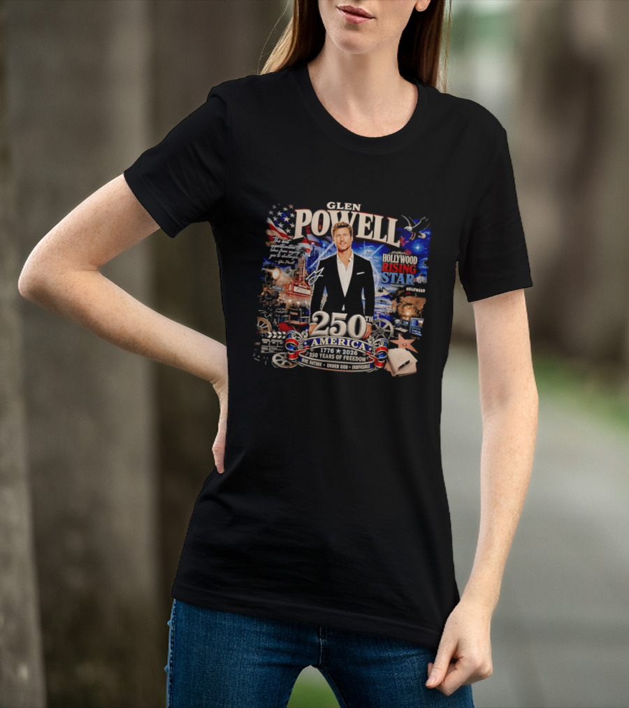 Glen Powell Hollywood Rising Star 250th America 1776 2026 Years Of Freedom T-Shirt