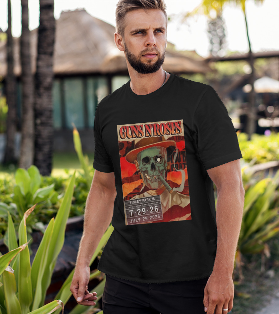 Guns N Roses 07.29.2026 Tinley Park Skull Concert Credit Union Amphitheatre T-Shirt
