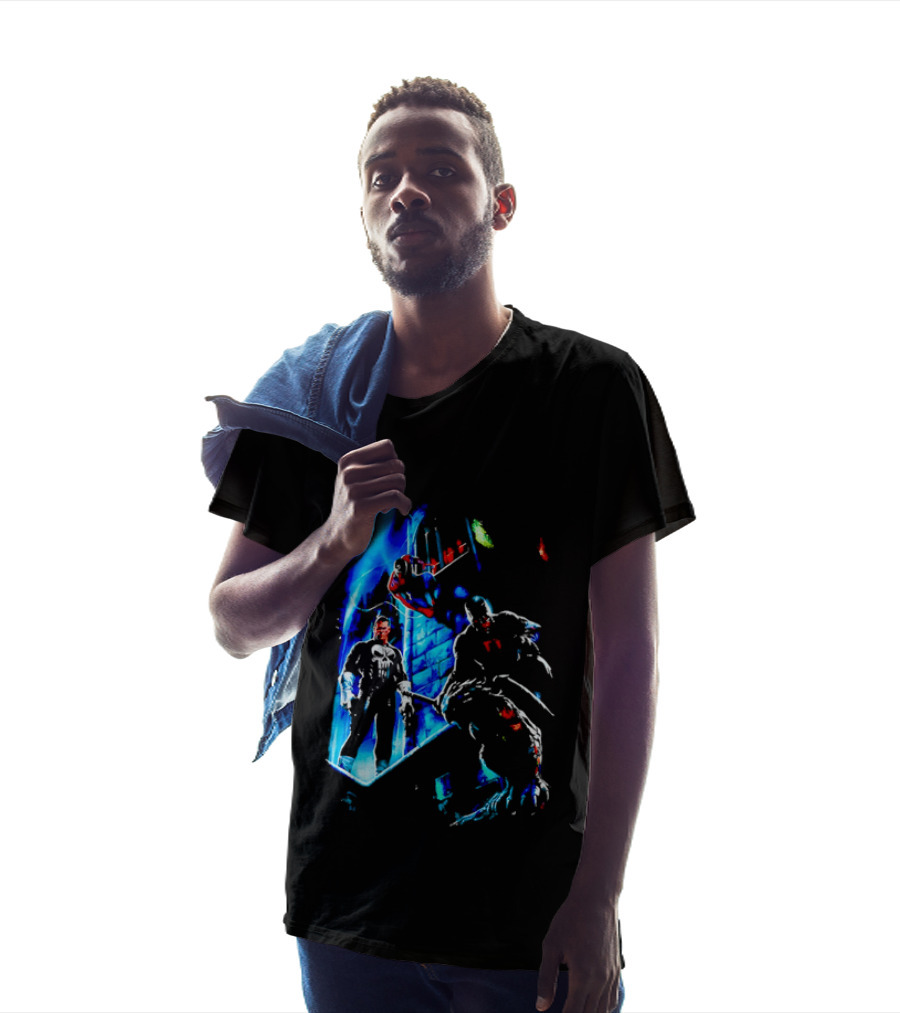 Marvel Comics Vigilante Action The Punisher Spider Man Daredevil Urban Battle Scene T-Shirt