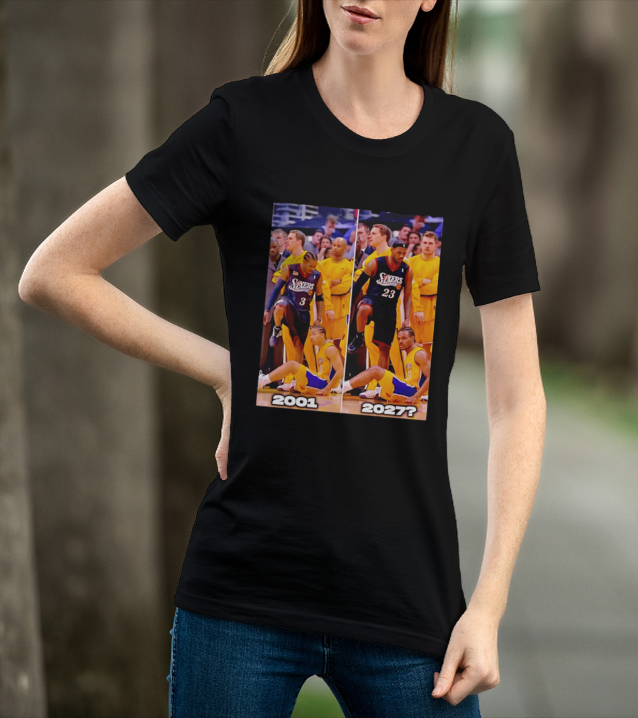 2001 2027 Iverson LeBron Sixers Lakers Step Over Comparison T-Shirt