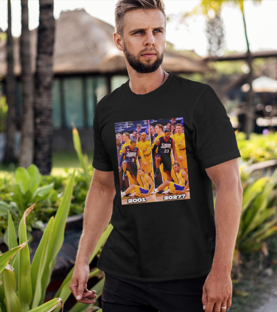 2001 2027 Iverson LeBron Sixers Lakers Step Over Comparison T-Shirt