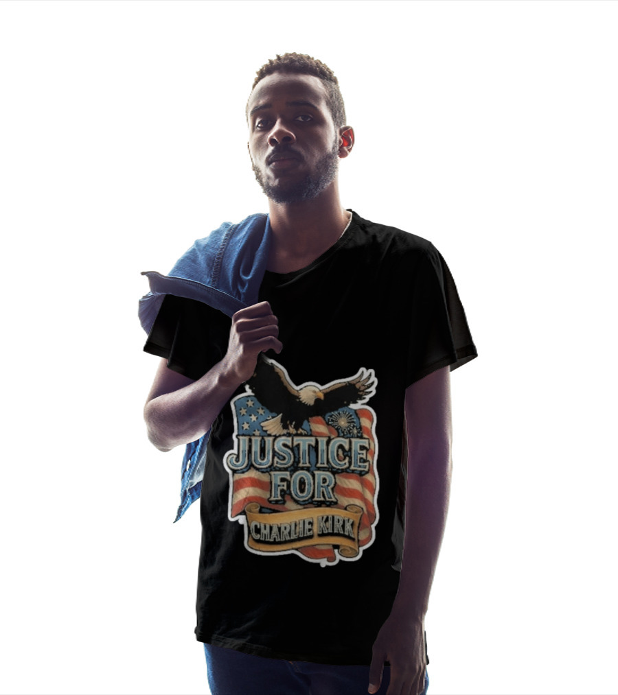 Justice For Charlie Kirk Bald Eagle American Flag Banner T-Shirt