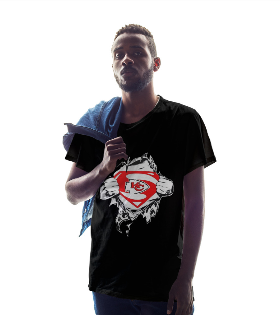 Kansas City Chiefs Superman Rip KC Logo Fan Pride T-Shirt