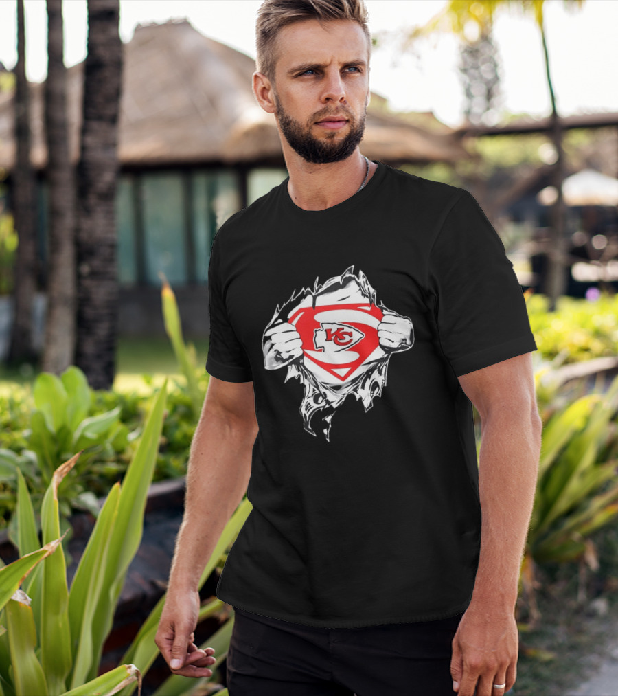 Kansas City Chiefs Superman Rip KC Logo Fan Pride T-Shirt