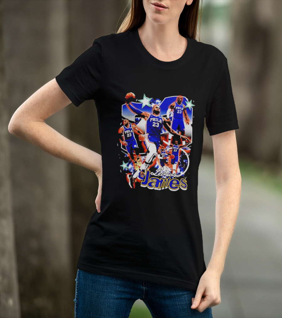 LeBron James Phila 23 Basketball Collage Stars T-Shirt