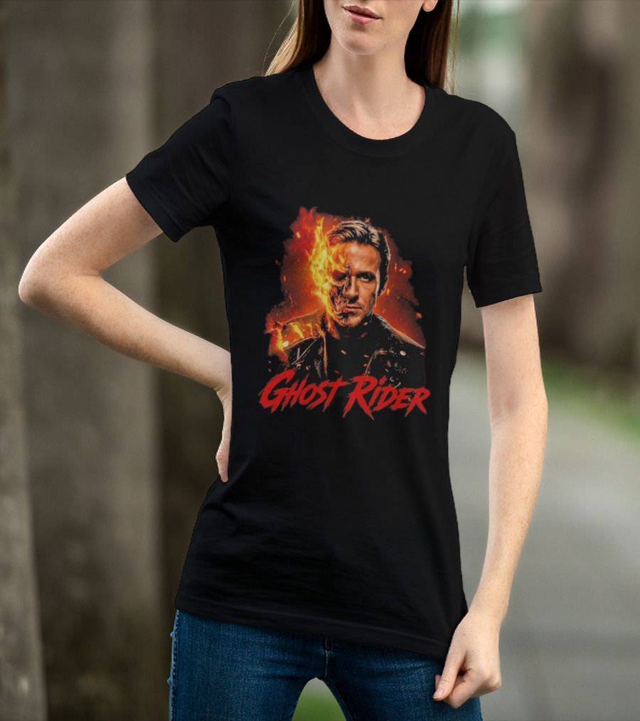 Ryan Gosling Ghost Rider Fiery Half Face Marvel T-Shirt