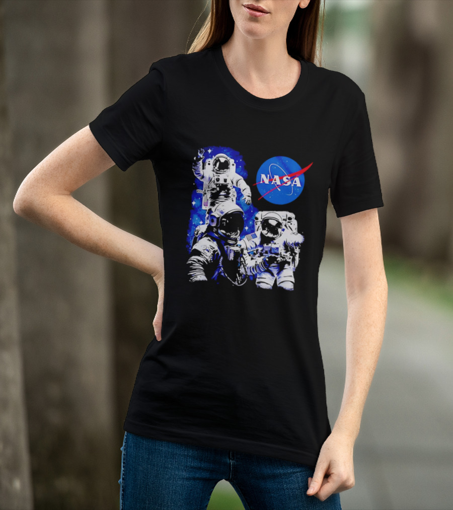 NASA Space Exploration Three Astronauts Floating In Deep Space T-Shirt