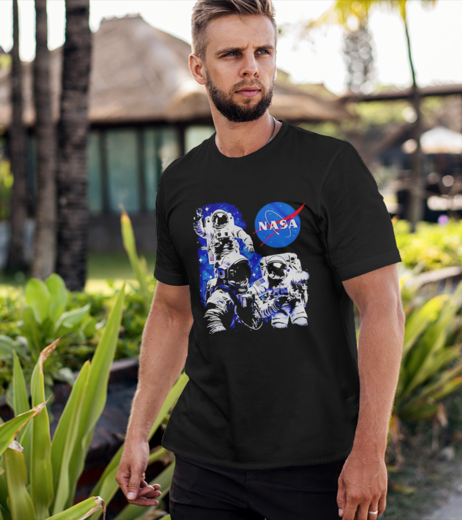 NASA Space Exploration Three Astronauts Floating In Deep Space T-Shirt