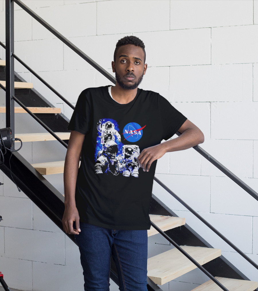 NASA Space Exploration Three Astronauts Floating In Deep Space T-Shirt