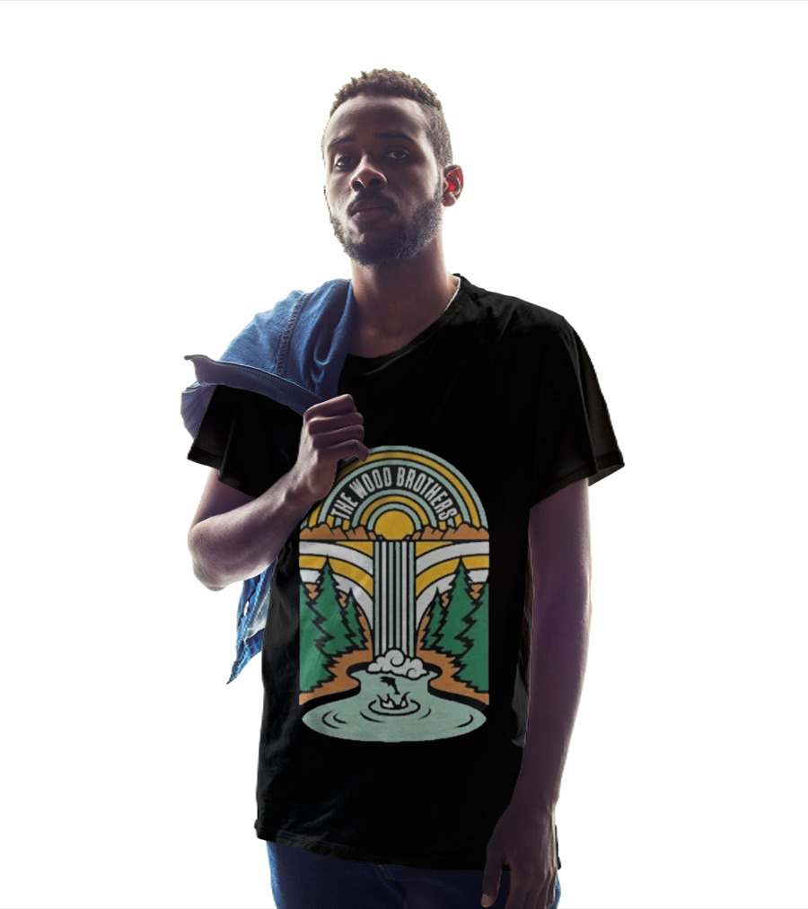 The Wood Brothers Waterfall Nature Scene With Sunburst And River Rapids T-Shirt