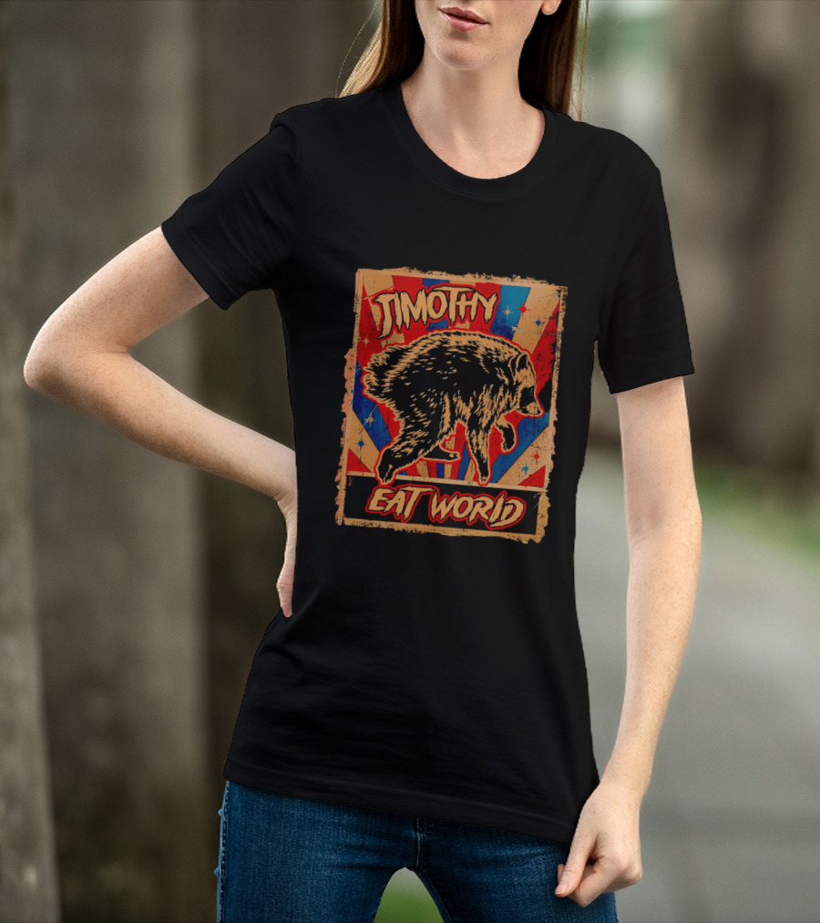 Timothy Raccoon Eat World Retro Starburst T-Shirt