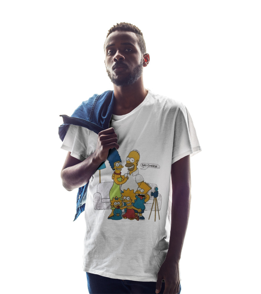 Jayden Daniels Simpsons Family Say Cheese White Couch Scene T-Shirt