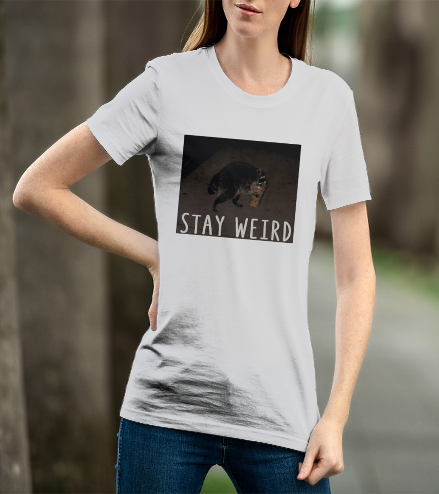 Jimothy Raccoon Drinking Iced Coffee Stay Weird Animal Lover Meme T-Shirt