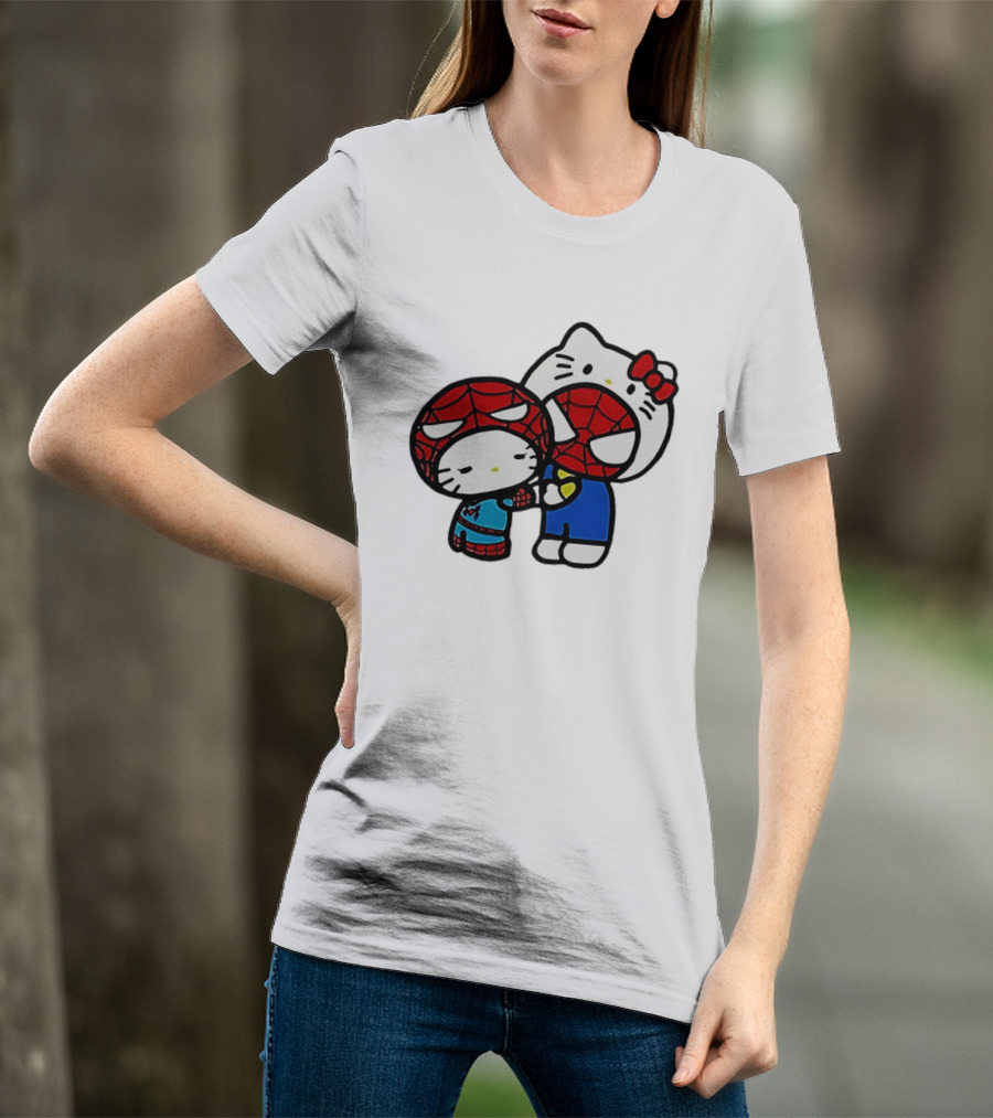 Kitty Hug Spider Man Mask Cute T-Shirt