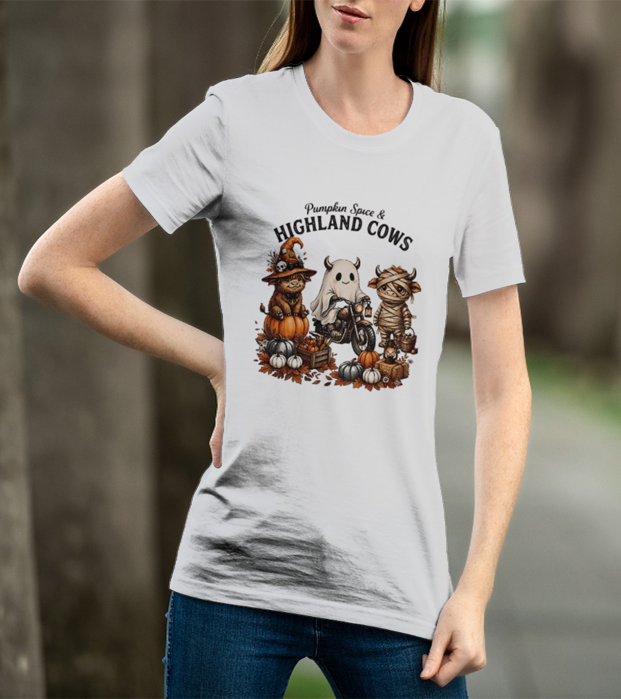 Pumpkin Spice And Highland Cows Halloween Fun T-Shirt