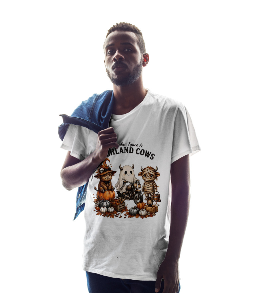 Pumpkin Spice And Highland Cows Halloween Fun T-Shirt