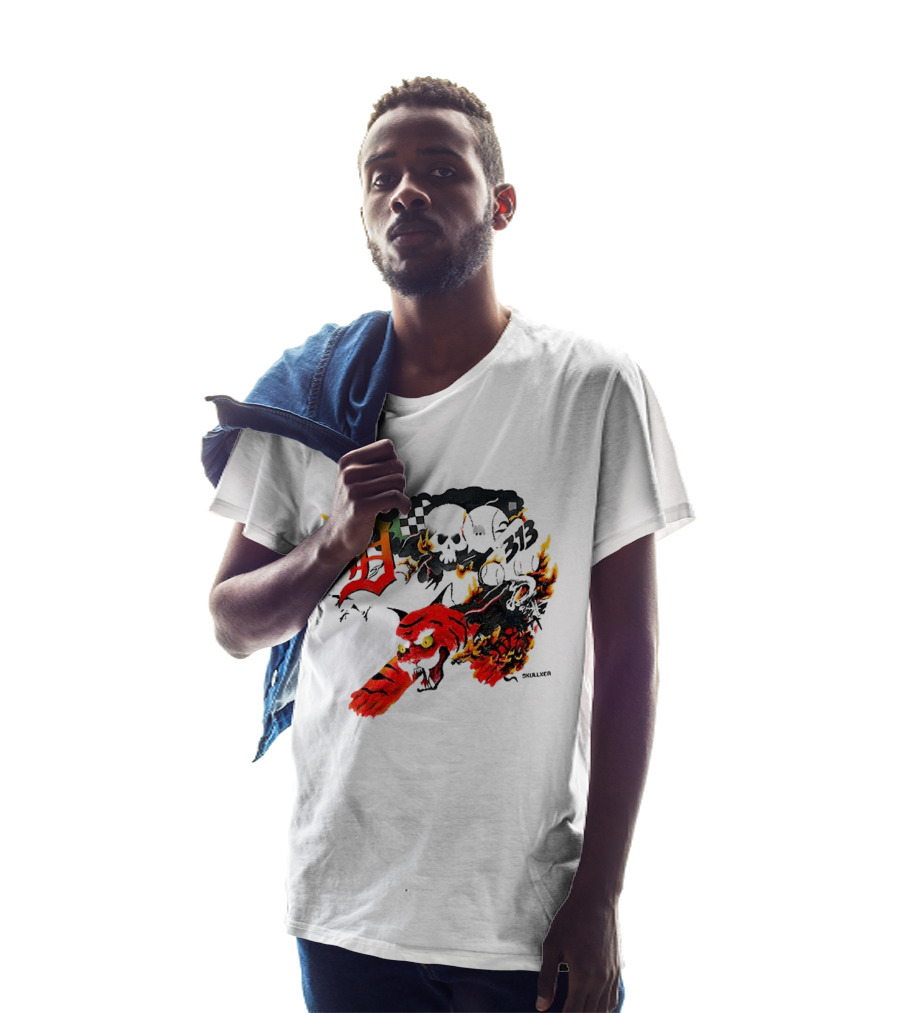 Skullxer 313 Detroit Tigers MLB 2026 With Flaming Devil And Skulls T-Shirt