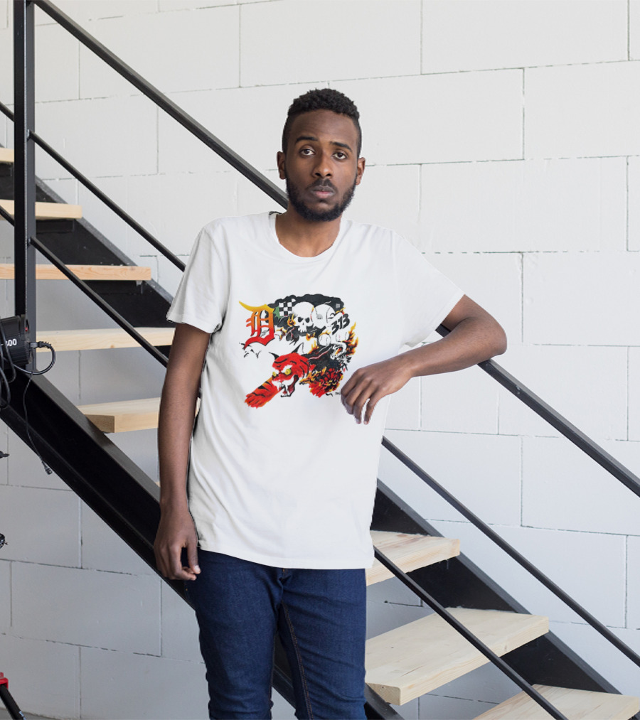 Skullxer 313 Detroit Tigers MLB 2026 With Flaming Devil And Skulls T-Shirt