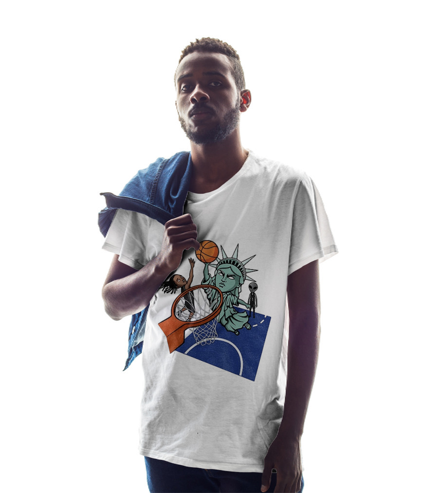 Statue Of Liberty OG Anunoby New York Knicks Basketball NBA Cartoon T-Shirt