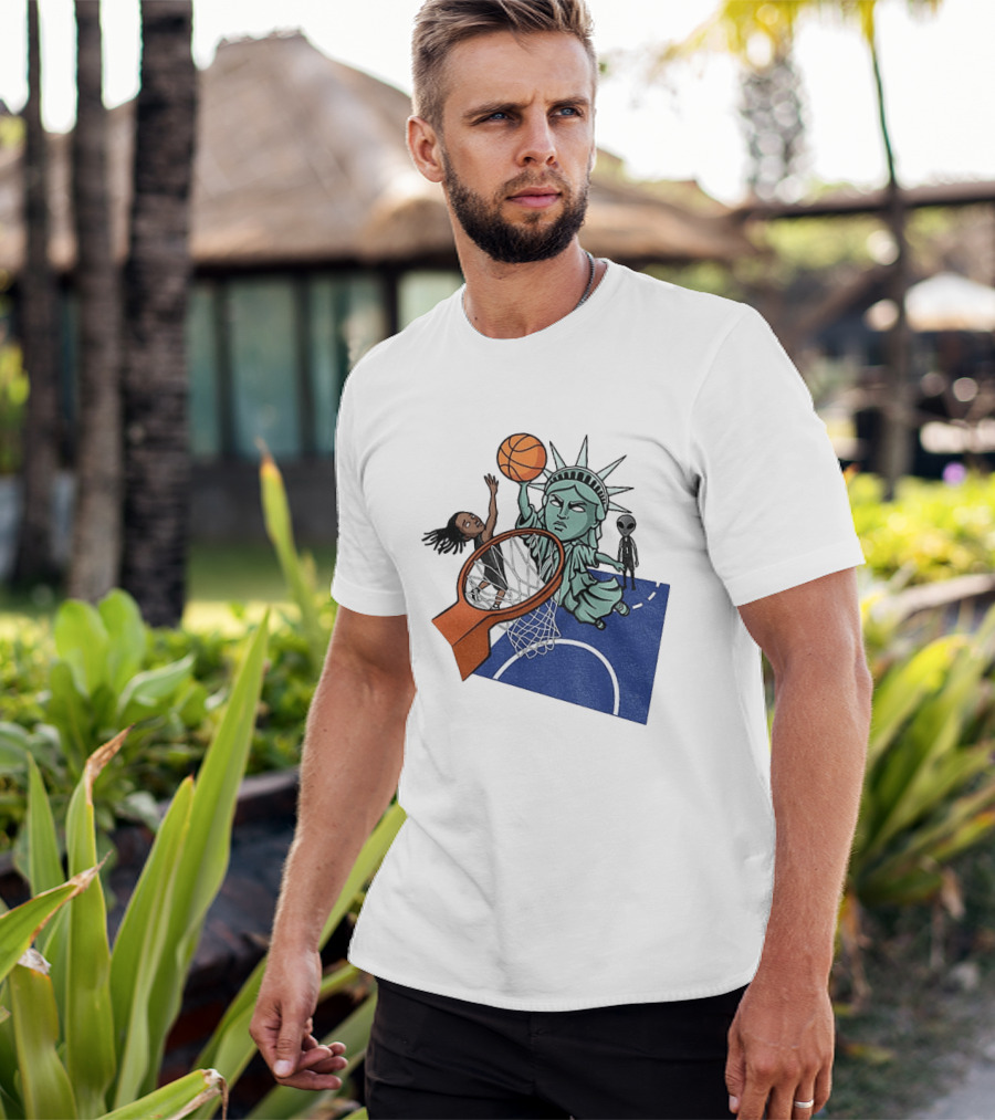 Statue Of Liberty OG Anunoby New York Knicks Basketball NBA Cartoon T-Shirt