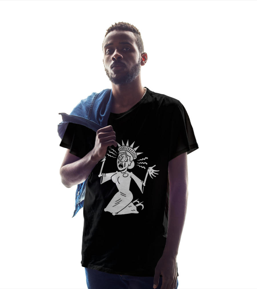 Lady Liberty Patriotic Panic Cartoon Sketch Yankee Doodle Distress T-Shirt