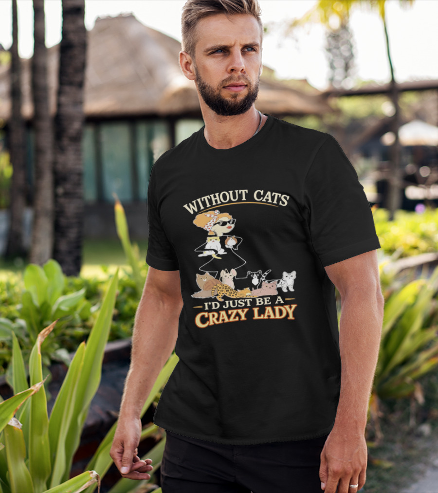 Without Cats I'd Just Be A Crazy Lady Pet Lover Vintage Cartoon T-Shirt