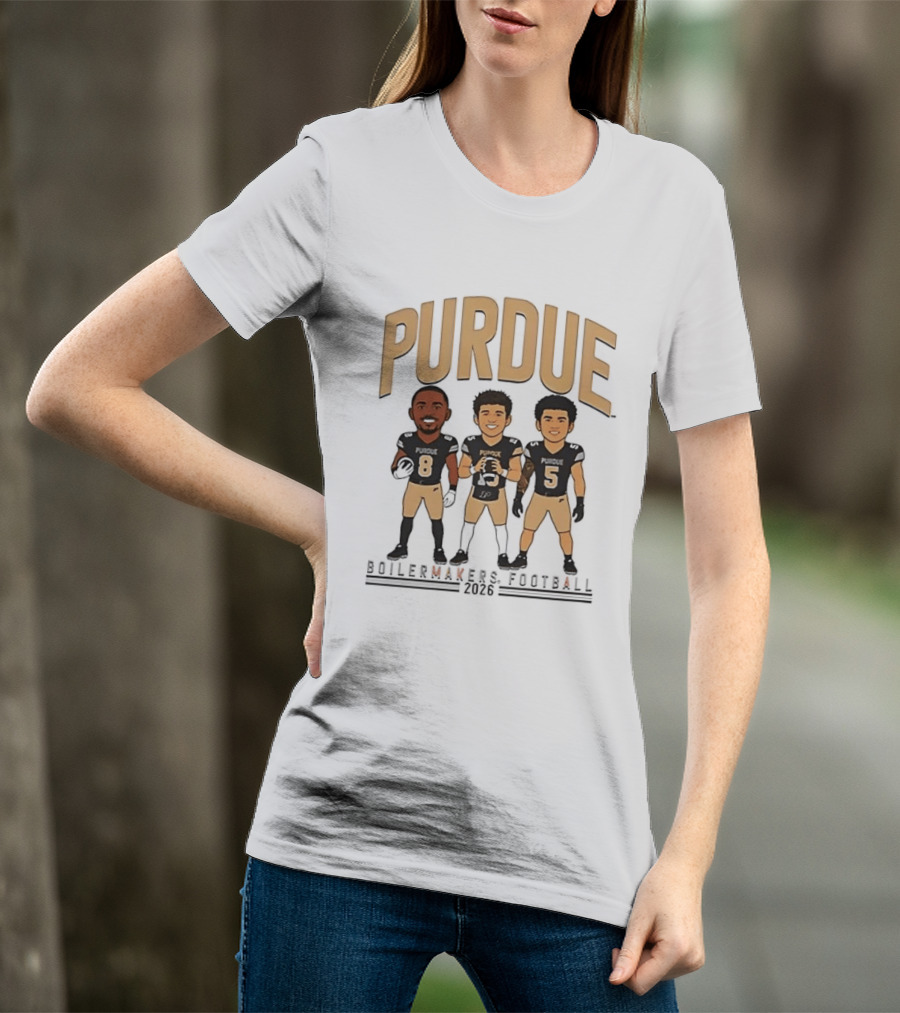Purdue Boilermakers Football 2026 Three Cartoon Players T-Shirt