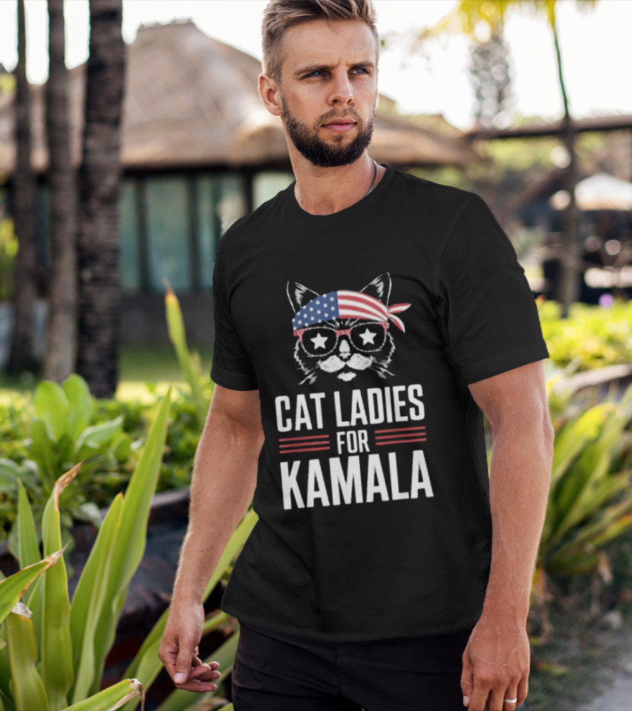 Cat Ladies For Kamala American Flag Cat 2024 President T-Shirt