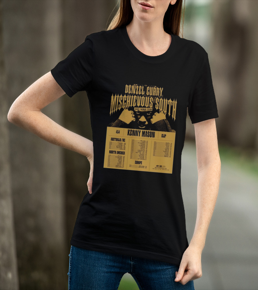 Denzel Curry Mischievous South 2025 World Tour Kenny Mason Clip 454 Australia North America Europe Dates T-Shirt