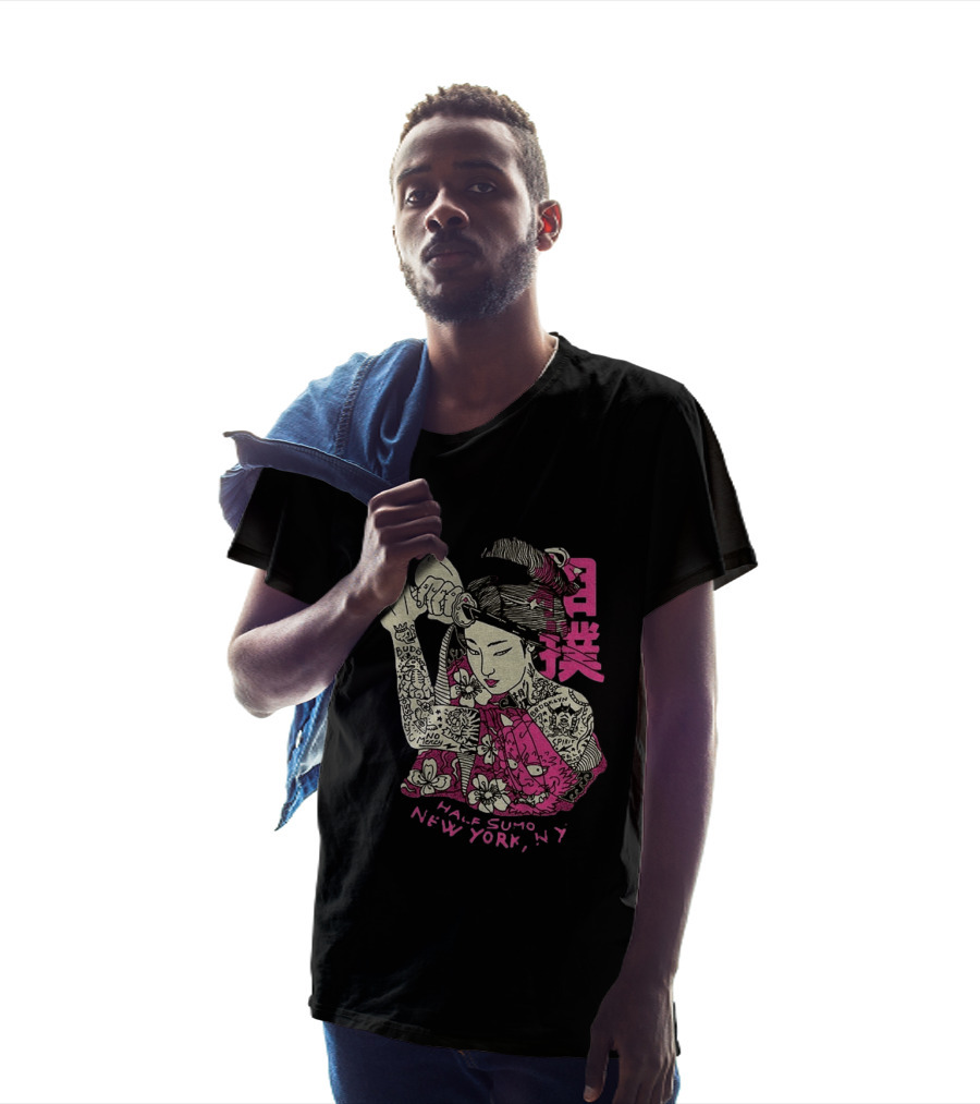 Tattooed Geisha With Katana And Flowers Japanese Samurai Half Sumo New York NY T-Shirt