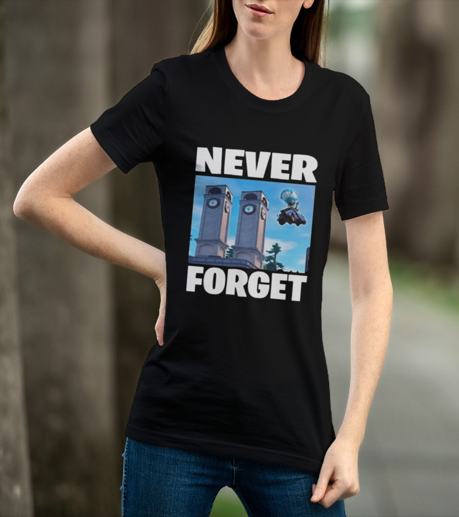 NEVER FORGET Twin Tilted Towers Fortnite Battle Bus T-Shirt