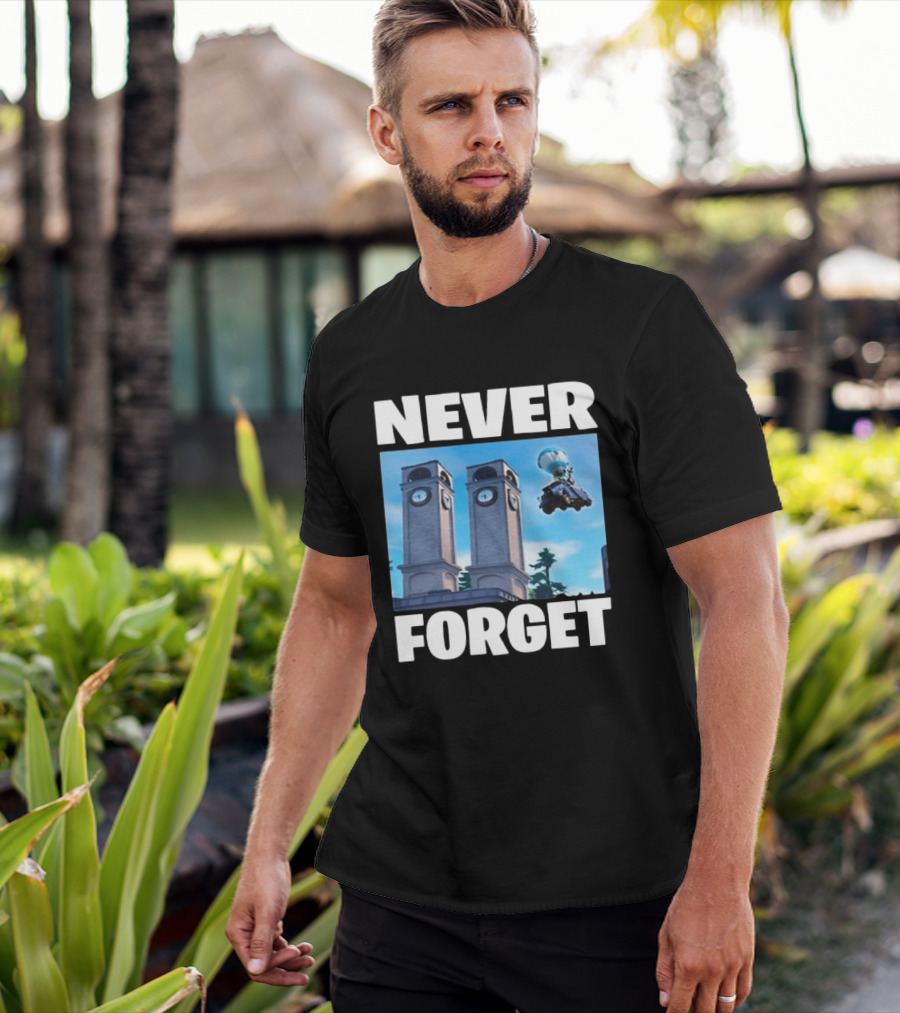 NEVER FORGET Twin Tilted Towers Fortnite Battle Bus T-Shirt