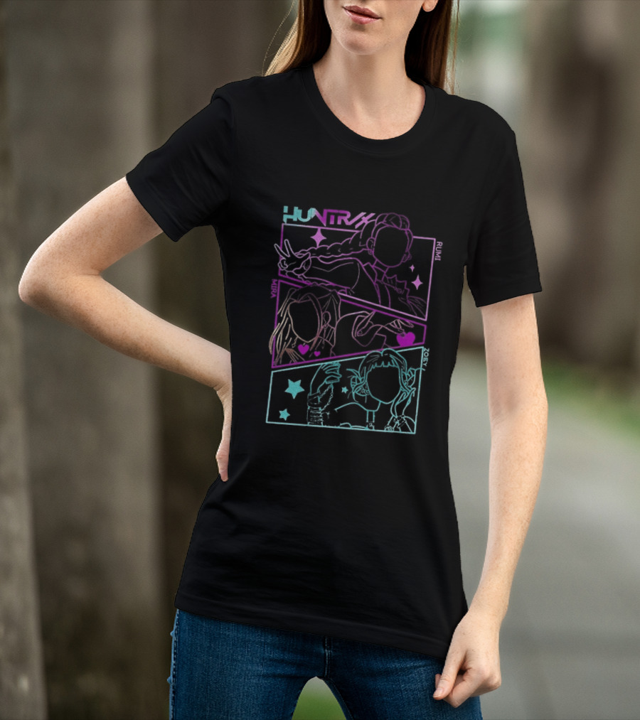 Huntrix Girls Kpop Demon Hunters Neon Manga T-Shirt