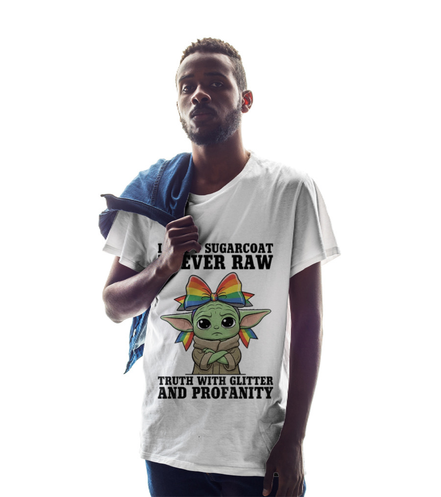 Baby Yoda I Don't Sugarcoat I Sever Raw Truth With Glitter And Profanity Rainbow Bow T-Shirt