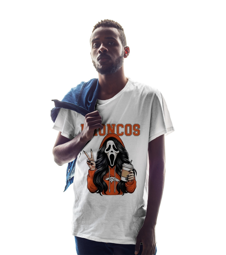 Broncos Ghostface Scream Halloween Coffee Peace Sign T-Shirt