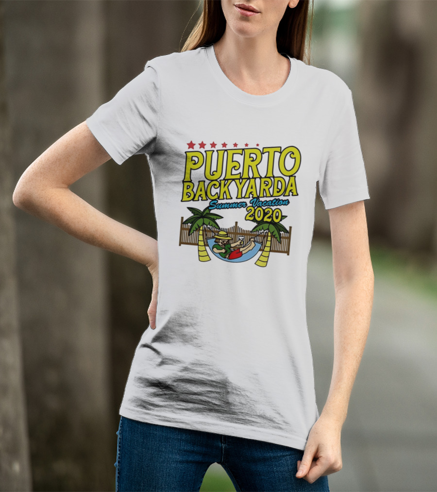 Puerto Backyarda Summer Vacation 2020 Relaxing Hammock Palm Trees Retro Cartoon T-Shirt
