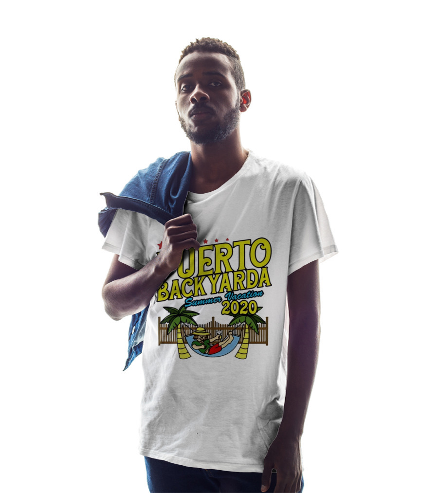 Puerto Backyarda Summer Vacation 2020 Relaxing Hammock Palm Trees Retro Cartoon T-Shirt