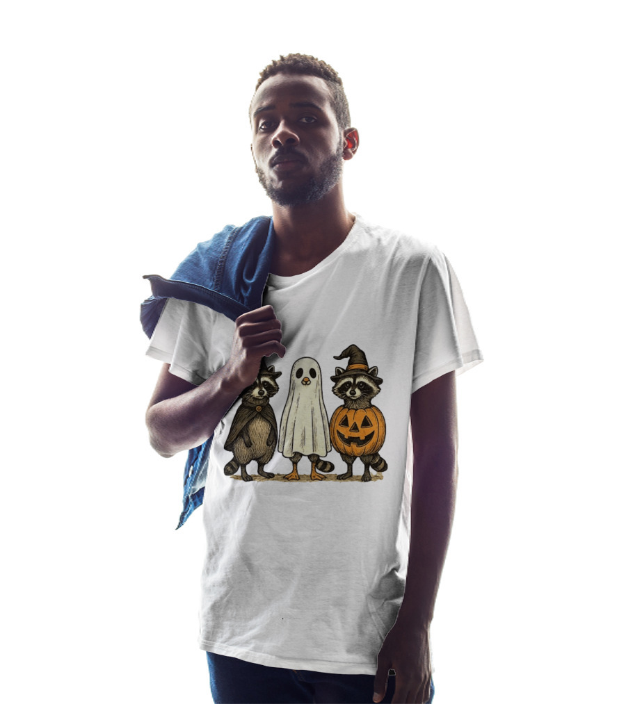 Spooky Boo Ghost Raccoon Pumpkin Raccoon Witch Hat Happy Halloween 2025 T-Shirt