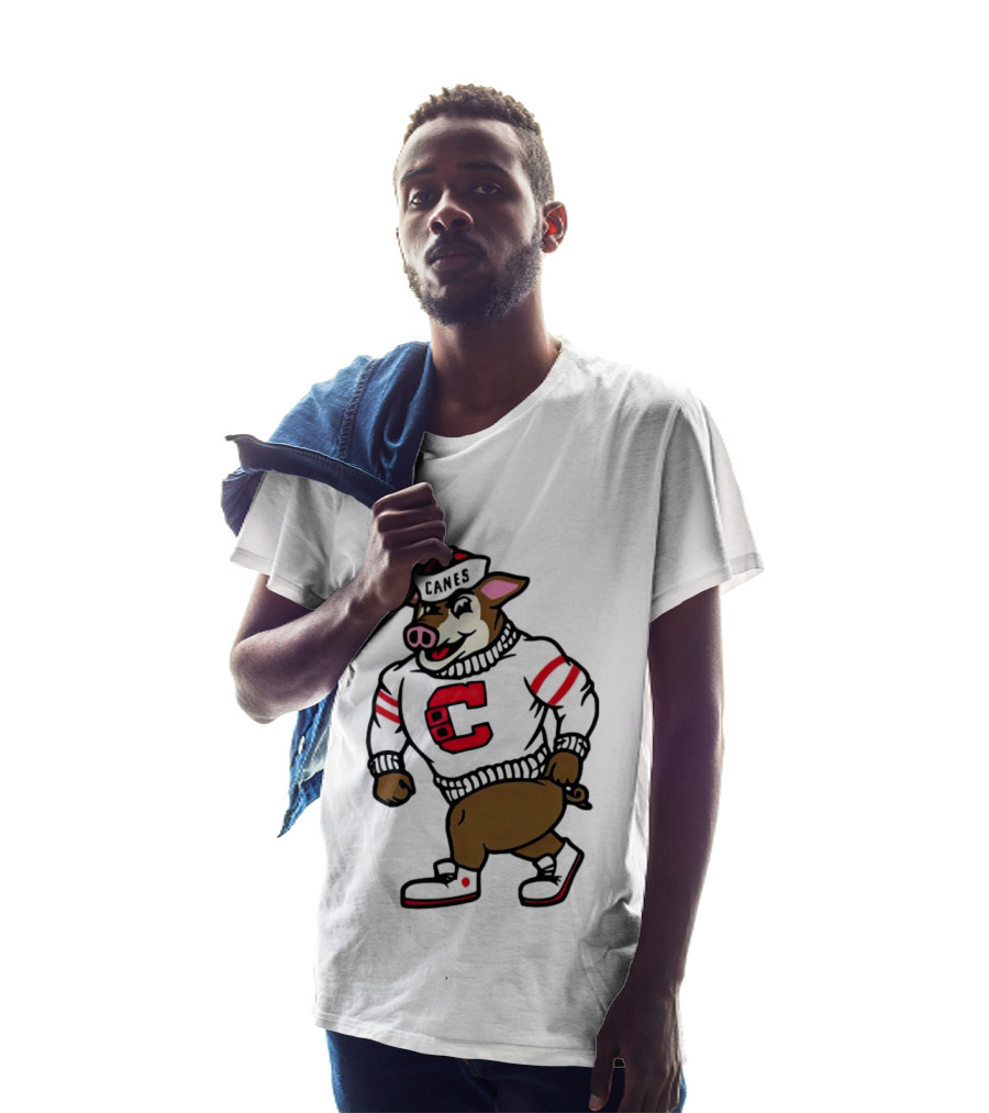 Canes Mascot Pig In Red And White Sweater With Stripes T-Shirt