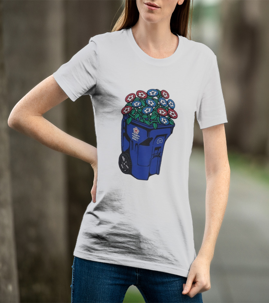 Vandy The Pink Trash Can Blue Recycling Bin Flowers T-Shirt