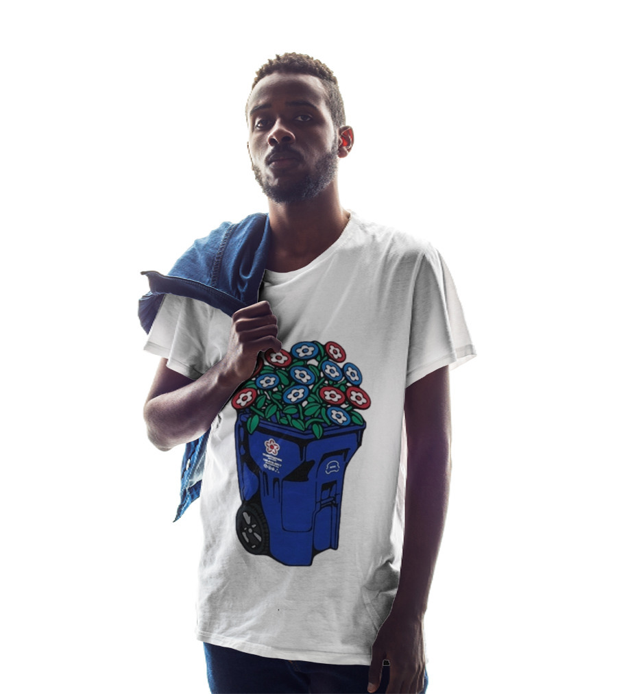 Vandy The Pink Trash Can Blue Recycling Bin Flowers T-Shirt