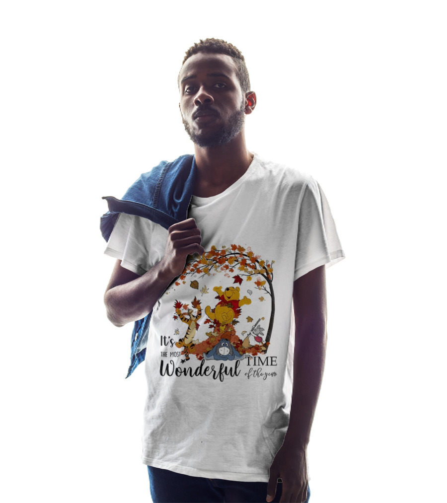 Winnie The Pooh It's The Most Wonderful Time Of The Year Happy Fall Autumn Leaves T-Shirt