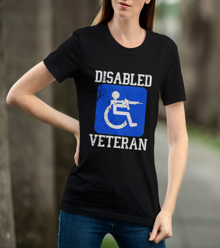 Disabled Veteran Blue Wheelchair Symbol With Gun T-Shirt