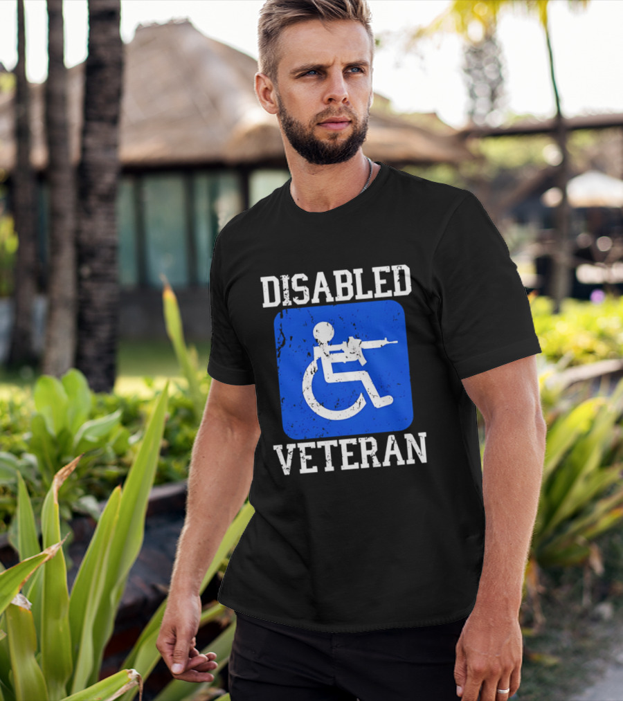 Disabled Veteran Blue Wheelchair Symbol With Gun T-Shirt