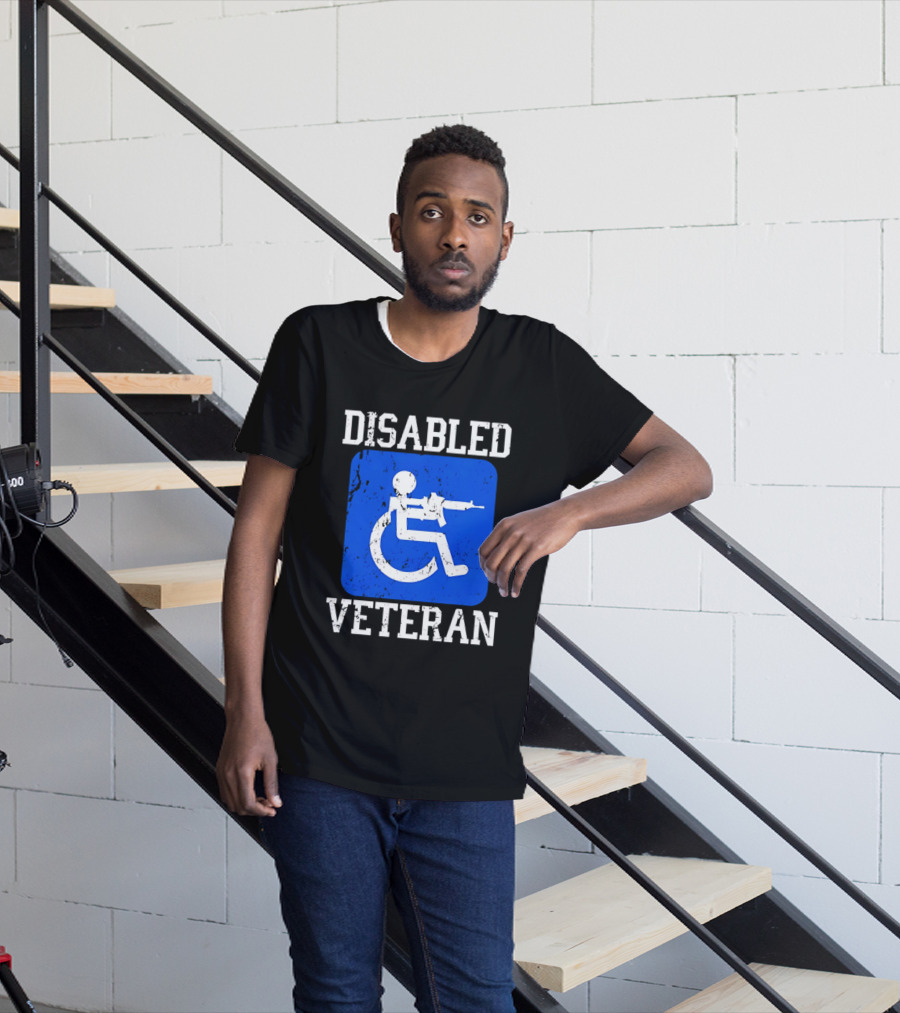 Disabled Veteran Blue Wheelchair Symbol With Gun T-Shirt