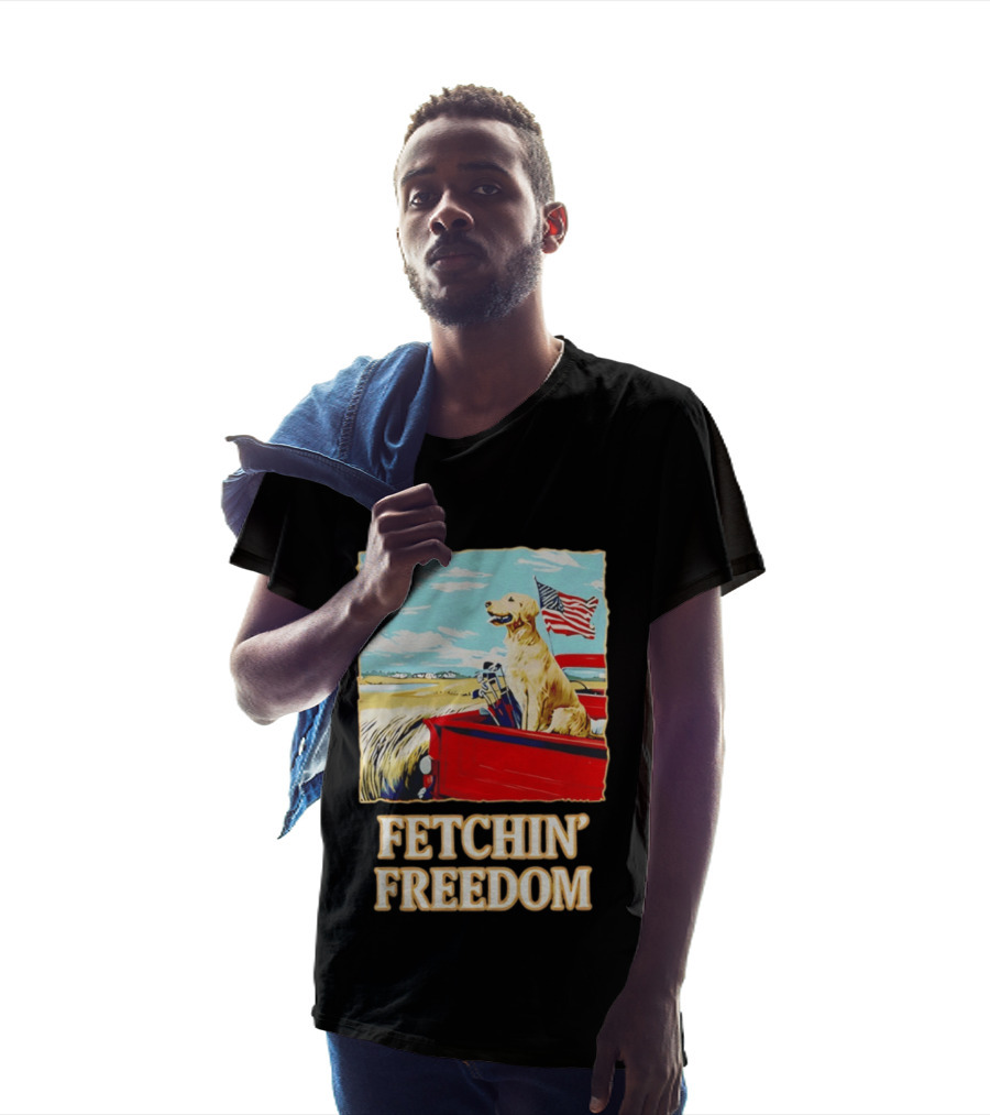 Fetching Freedom Dog And American Flag Scene T-Shirt