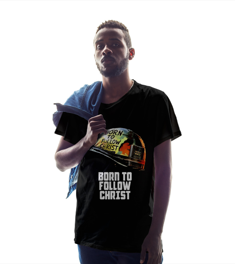 Born To Follow Christ Helmet With Holy Bible Military T-Shirt