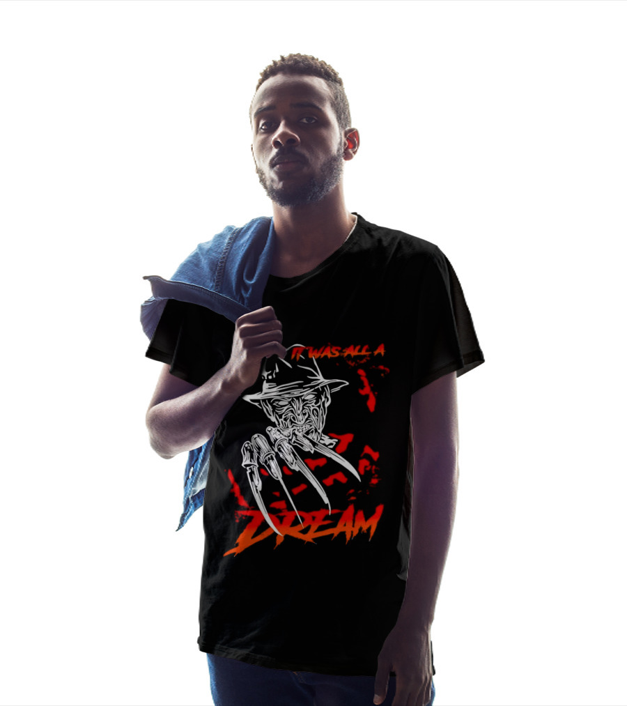 Freddy Krueger It Was All A Dream Horror Movie Nightmare Claw Hands Hat T-Shirt