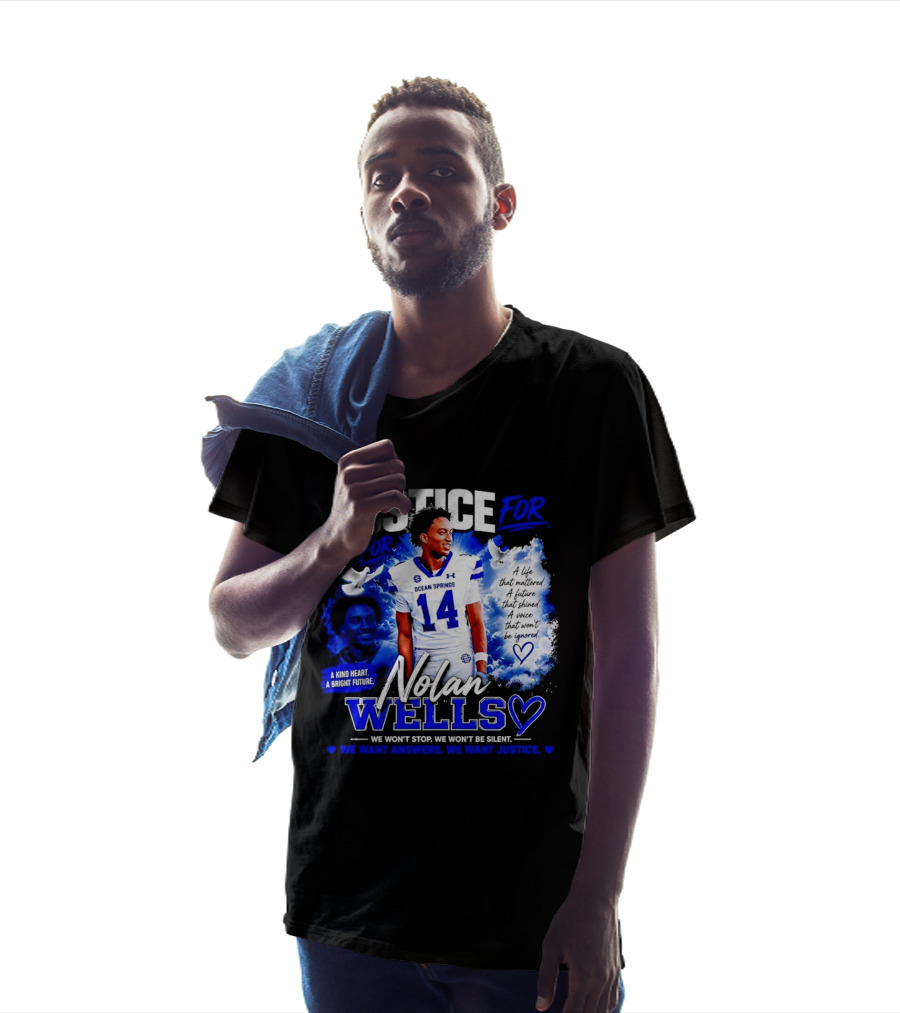 Justice For Nolan Wells Ocean Springs Football Number 14 Ignored Heart We Won't Stop Silent T-Shirt