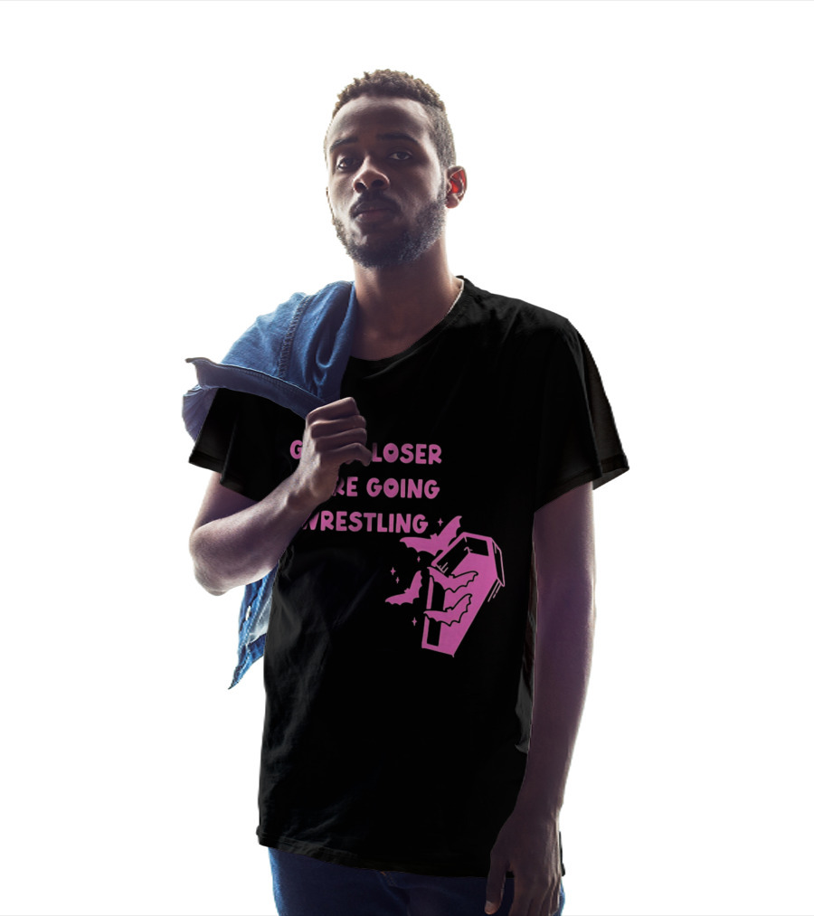 Get In Loser We're Going Wrestling Coffin With Bats And Stars T-Shirt